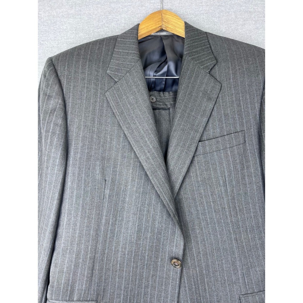 Hickey Freeman Loro Piana Super 130s Wool Suit 44R Grey Pinstripe Madison 32x28